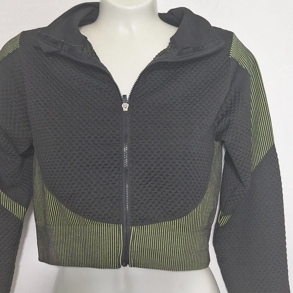 New Mix Zip Up Crop Jacket Green Black